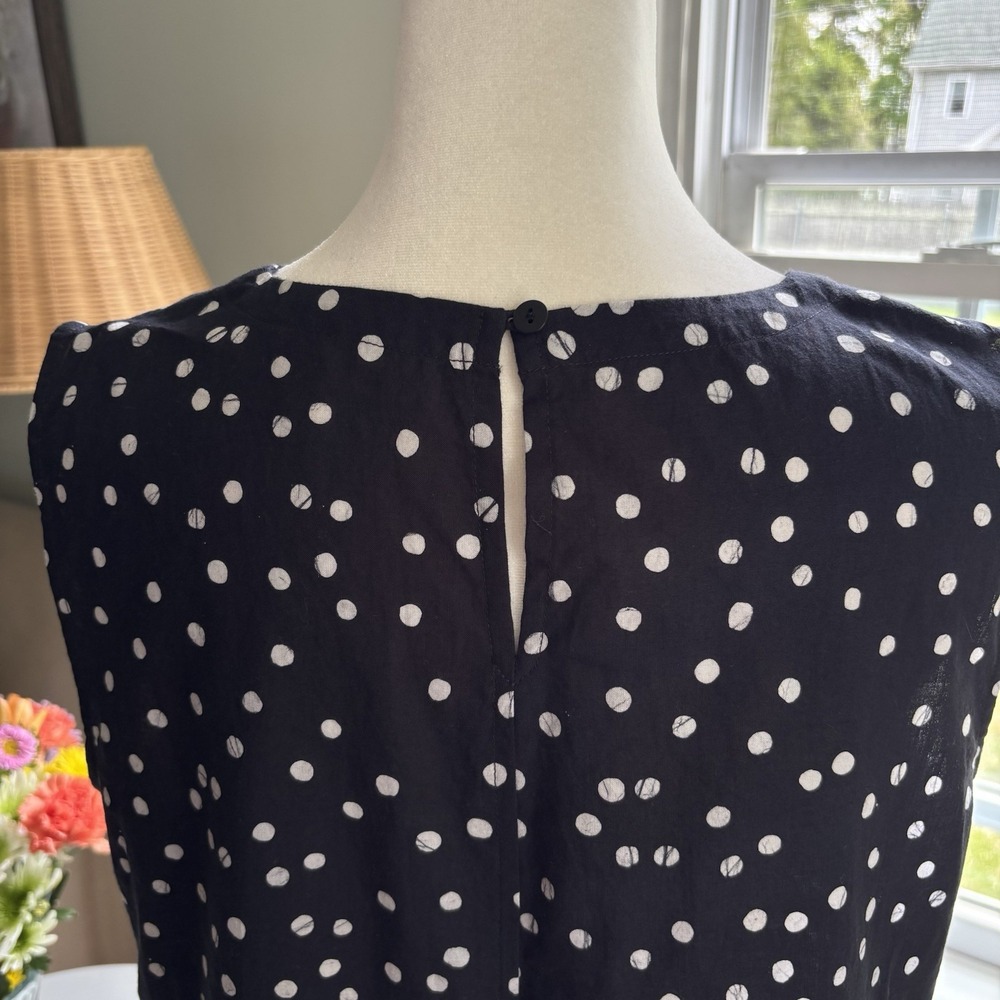 Eileen Fisher Organic Cotton Sleeveless Dress Size PM Black White Polka Dot - Picture 8 of 15